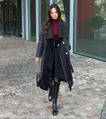 Bedrin Shawl Collar Down Long Padding Coat (Belt Set)